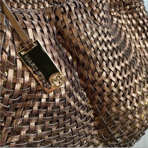 Marc Fisher Bronze Metallic & Gold Sequin Basket Weave Faux Leather Shoulder Bag - Picture 8 of 12